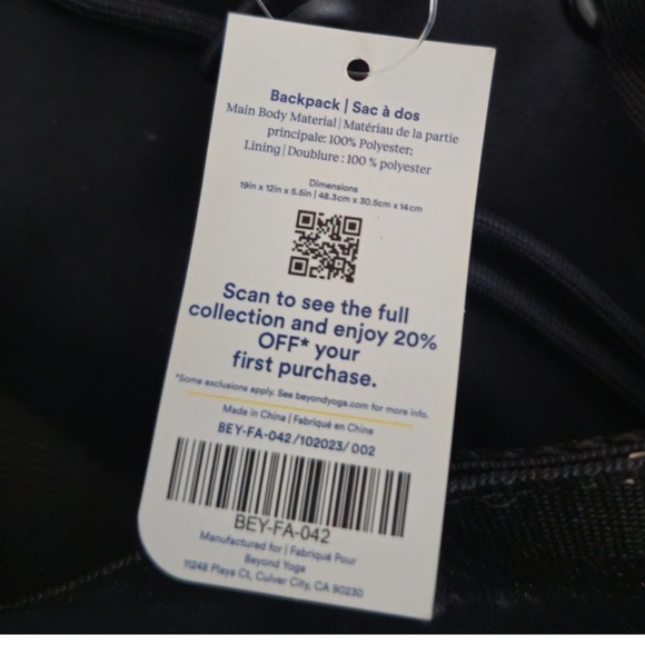 BEYOND YOGA Convertible Gym Bag Tote / Backpack - Black - NEW IN PACKAGING main image 6
